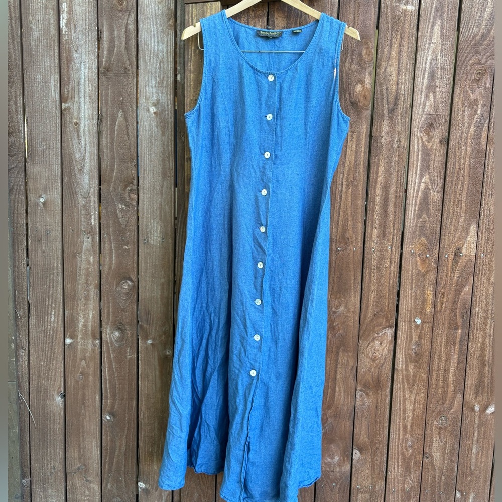 Vintage Timberland Blue Linen Button Down Maxi Dress